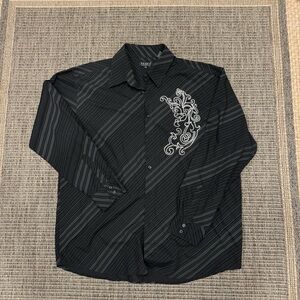 Pronti Elegant Black Striped Shirt with Embroidery
